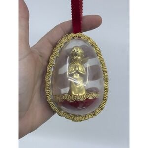 Vintage 60's Clear Plastic Gold Angel Christmas Diorama Ornament 4" X 5"